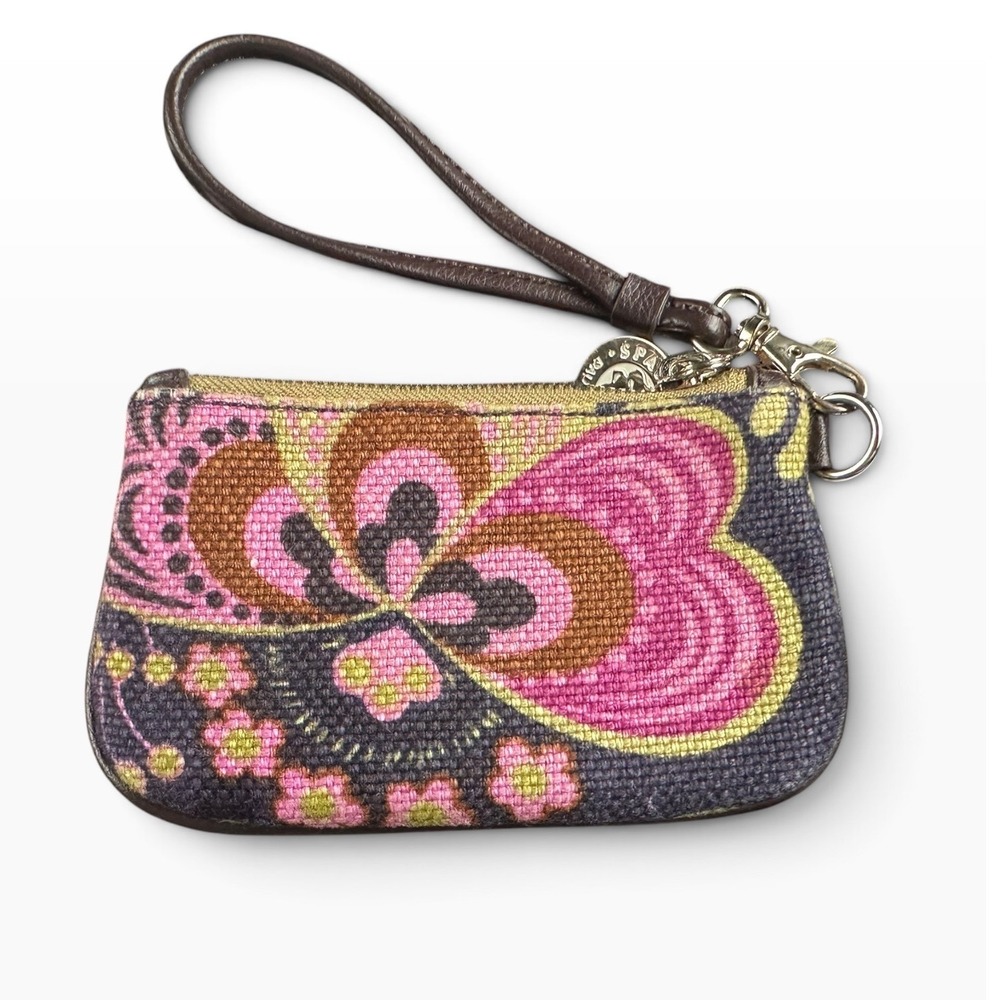 Spartina 449 Daufuskie Island Linen Leather Floral Wristlet Pouch Multi READ